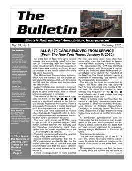 The Bulletin ALL R-179 CARS REMOVED from SERVICE Published by the Electric Railroaders’ (From the New York Times, January 8, 2020) Association, Inc