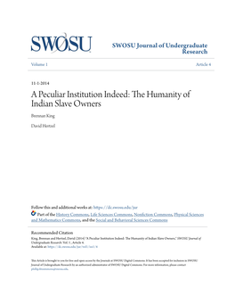 A Peculiar Institution Indeed: the Humanity of Indian Slave Owners by Brennan King (Prof