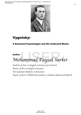 Vygotsky: a Dominant Psychologist and His Collected Works