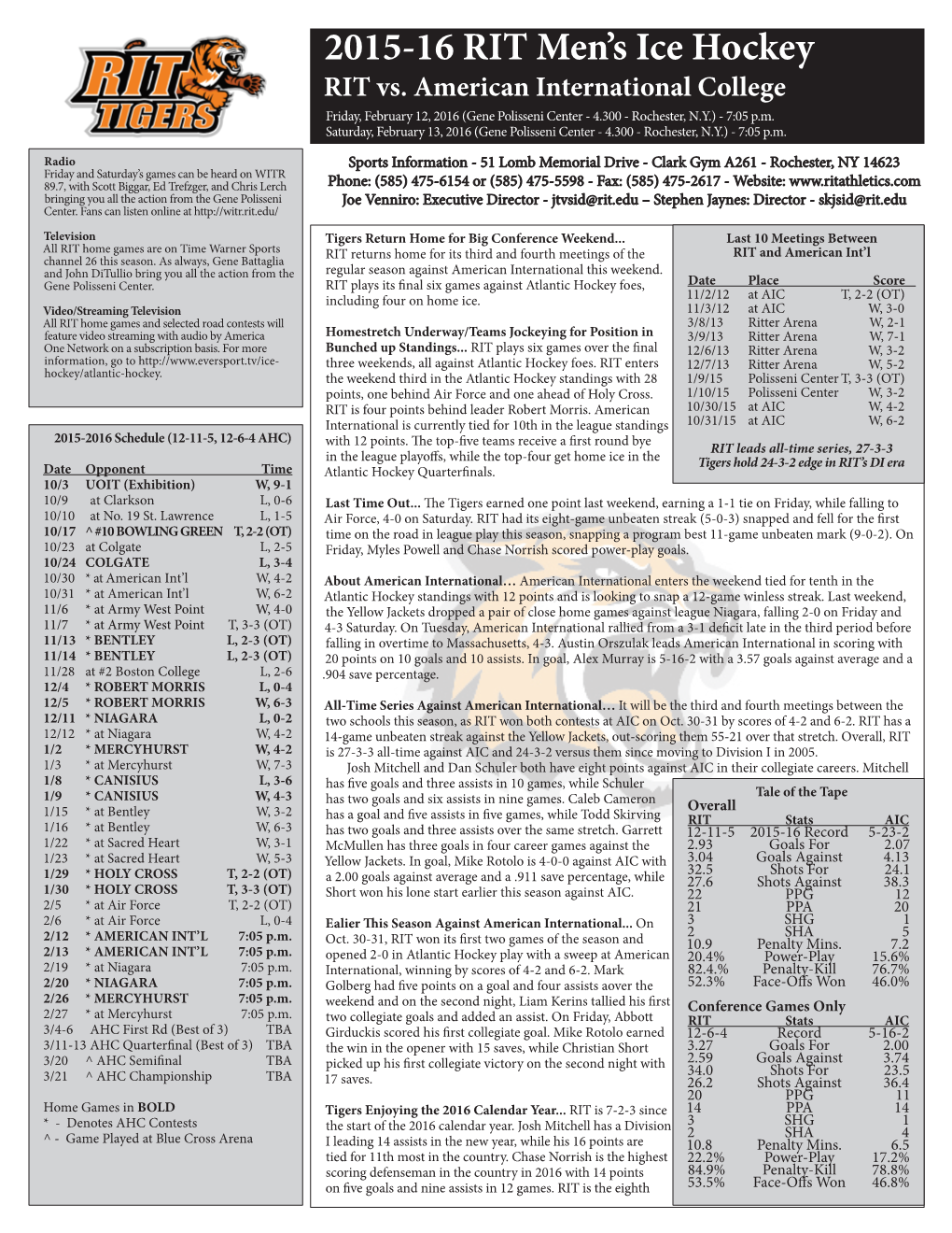 2015-16 RIT Men's Ice Hockey