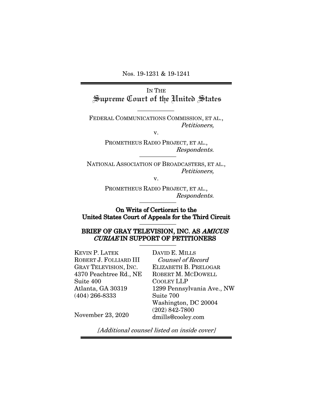 Nos. 19-1231 & 19-1241 Petitioners, V. Respondents. Petitioners, V