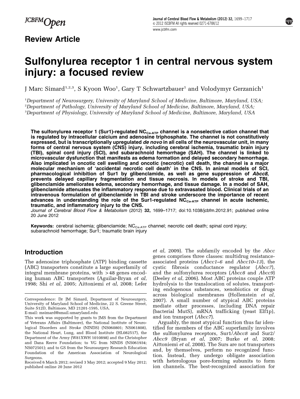 Sulfonylurea Receptor 1 in Central Nervous System Injury: a Focused Review