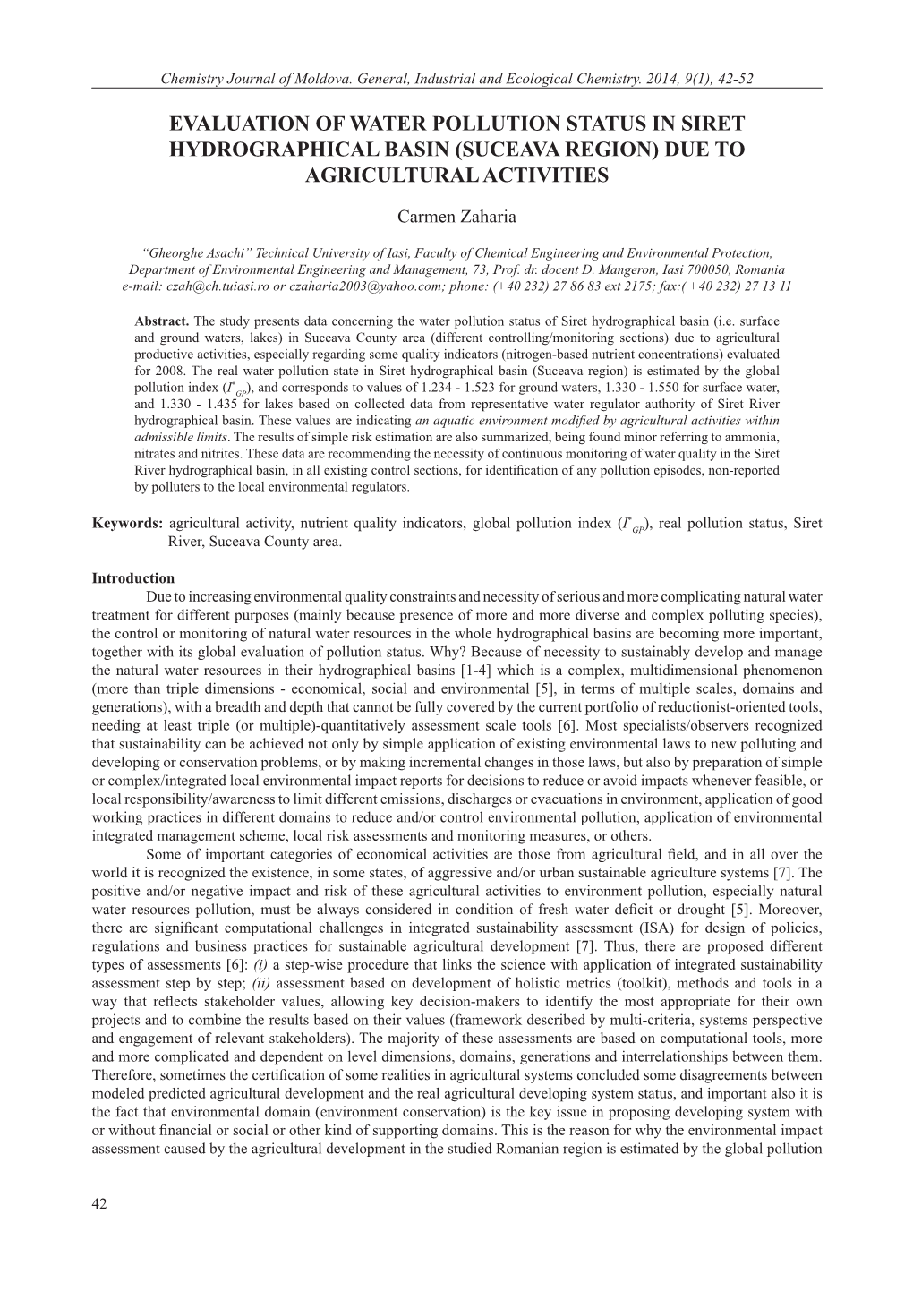 Evaluation of Water Pollution Status in Siret Hydrographical Basin (Suceava Region) Due to Agricultural Activities