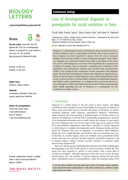 Loss of Developmental Diapause As Royalsocietypublishing.Org/Journal/Rsbl Prerequisite for Social Evolution in Bees