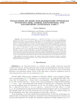 Evaluation of Some Non-Elementary Integrals Involving Sine, Cosine, Exponential and Logarithmic Integrals: Part I