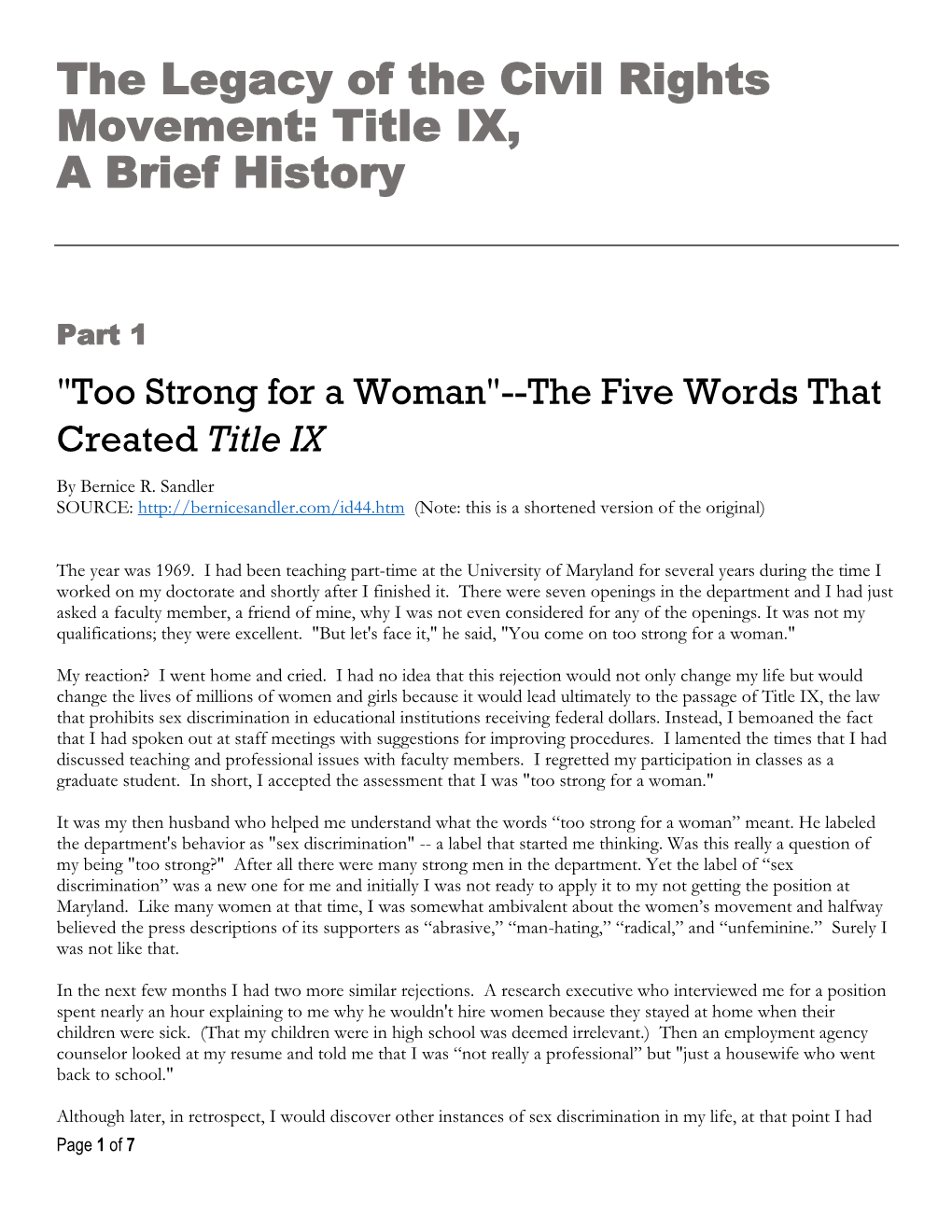 Title IX, a Brief History