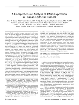 A Comprehensive Analysis of PAX8 Expression in Human Epithelial Tumors Anna R
