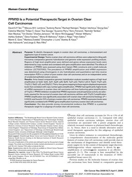 PPM1D Is a Potential Therapeutictarget in Ovarian Clear Cell Carcinomas David S.P