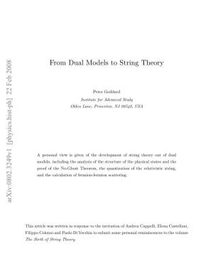 From Dual Models to String Theory