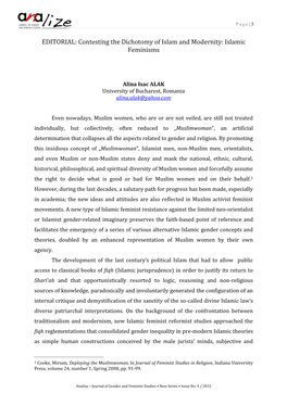EDITORIAL: Contesting the Dichotomy of Islam and Modernity: Islamic Feminisms