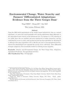 Environmental Change, Water Scarcity and Farmers' Differentiated