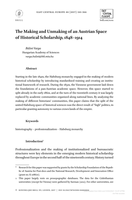The Making and Unmaking of an Austrian Space of Historical Scholarship, 1848–1914