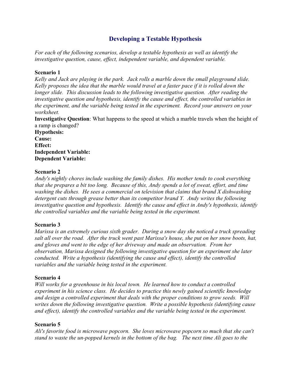 Developing a Testable Hypothesis