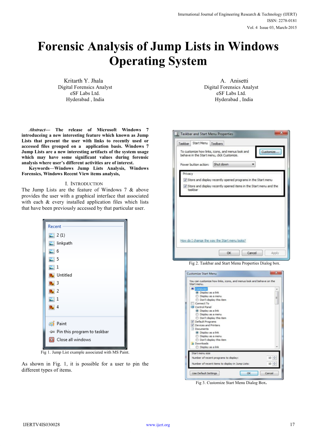 Forensic Analysis of Jump Lists in Windows Operating System