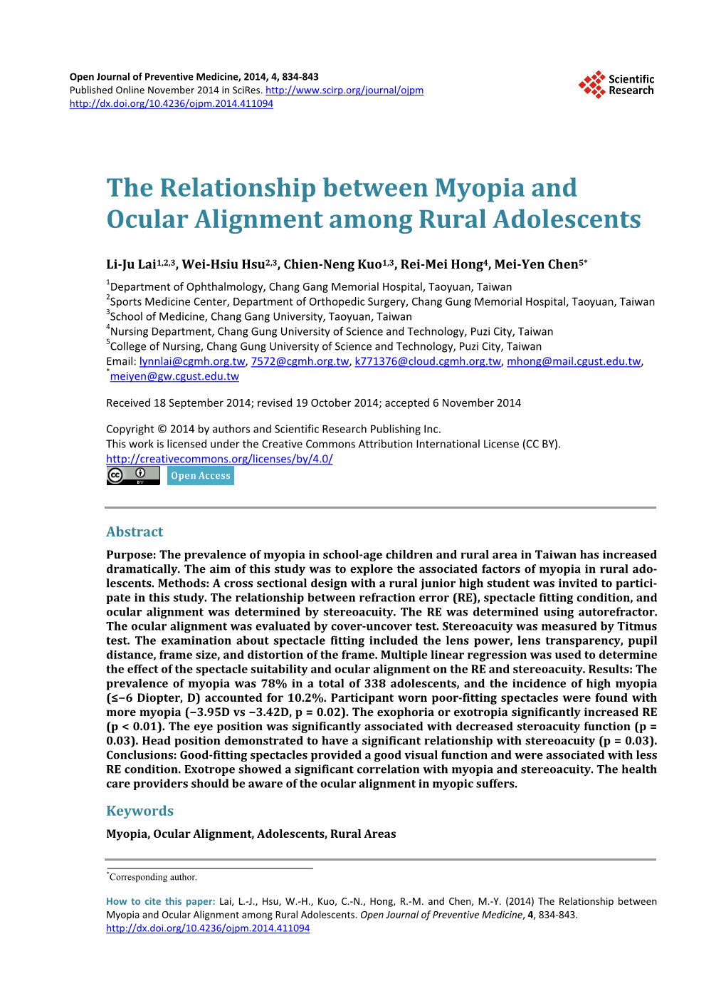 The Relationship Between Myopia and Ocular Alignment Among Rural Adolescents