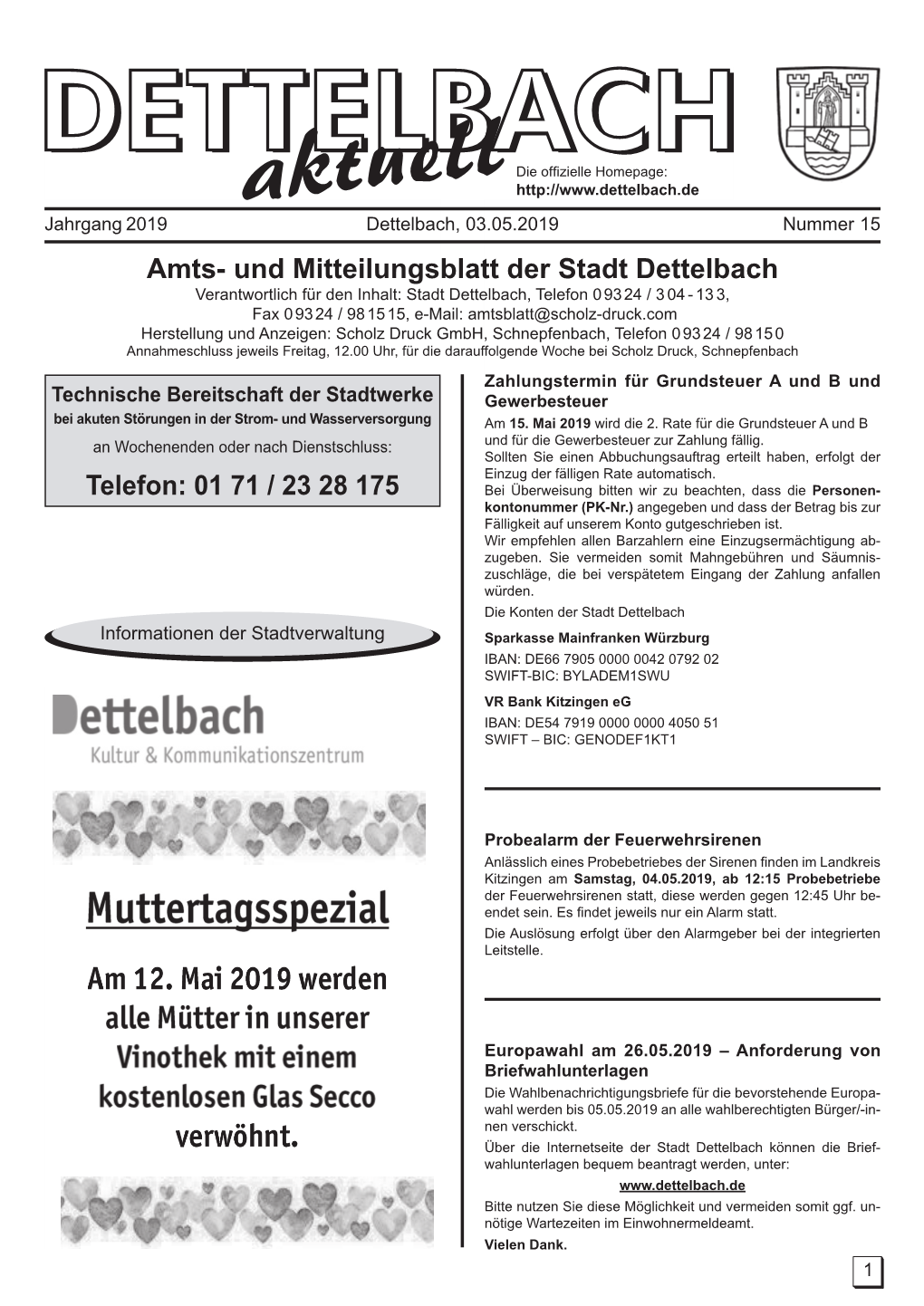 Amts- Und Mitteilungsblatt Der Stadt Dettelbach