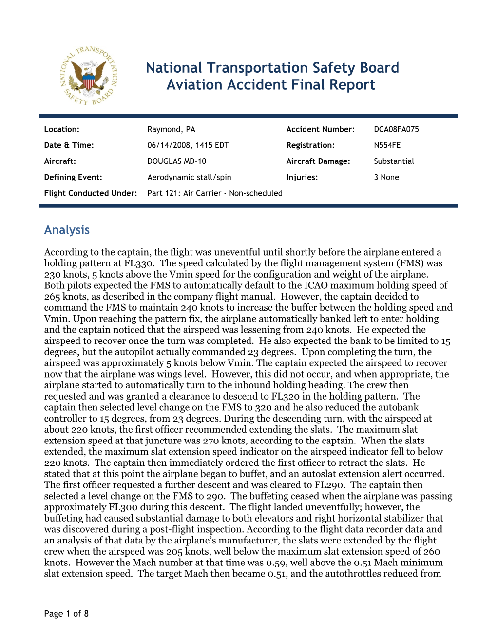 National Transportation Safety Board Aviation Accident Final Report