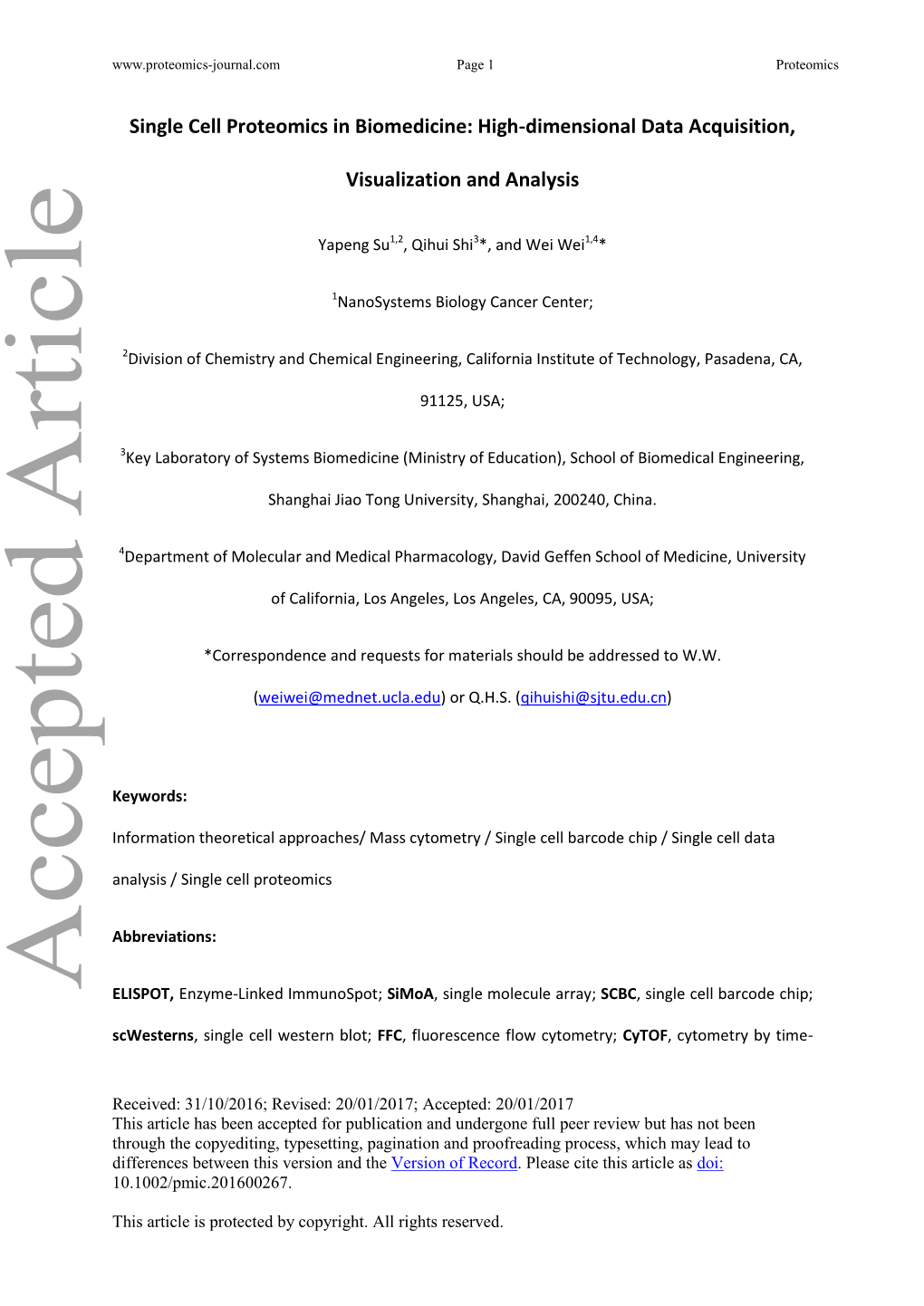 Single Cell Proteomics in Biomedicine: High-Dimensional Data Acquisition