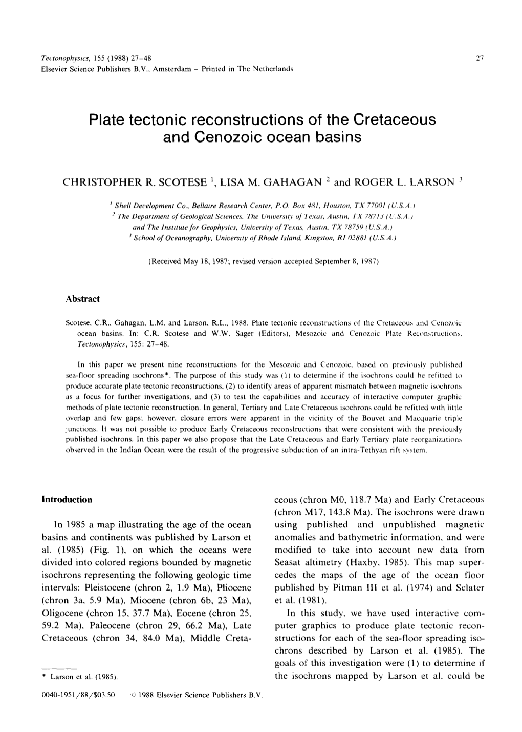 Plate Tectonic Reconstructions of the Cretaceous and Cenozoic Ocean Basins