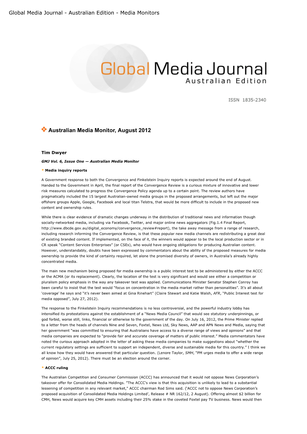 Global Media Journal - Australian Edition - Media Monitors