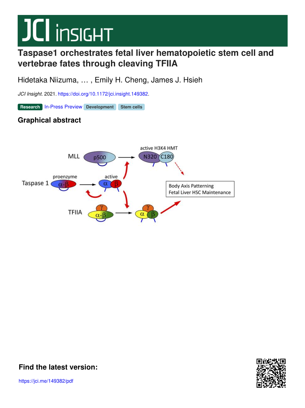 Taspase1 Orchestrates Fetal Liver Hematopoietic Stem Cell and Vertebrae Fates Through Cleaving TFIIA