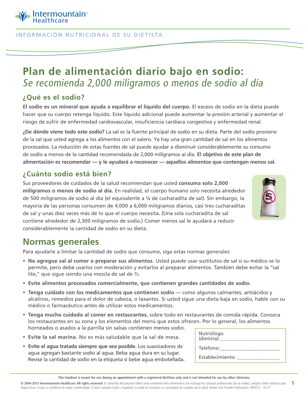 Plan De Alimentación Diario Bajo En Sodio