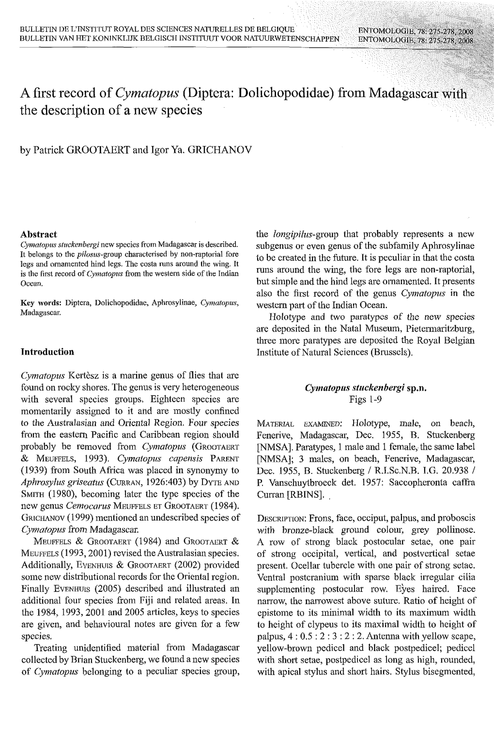 Diptera: Dolichopodidae) from Madagascar with the Description of a New Species