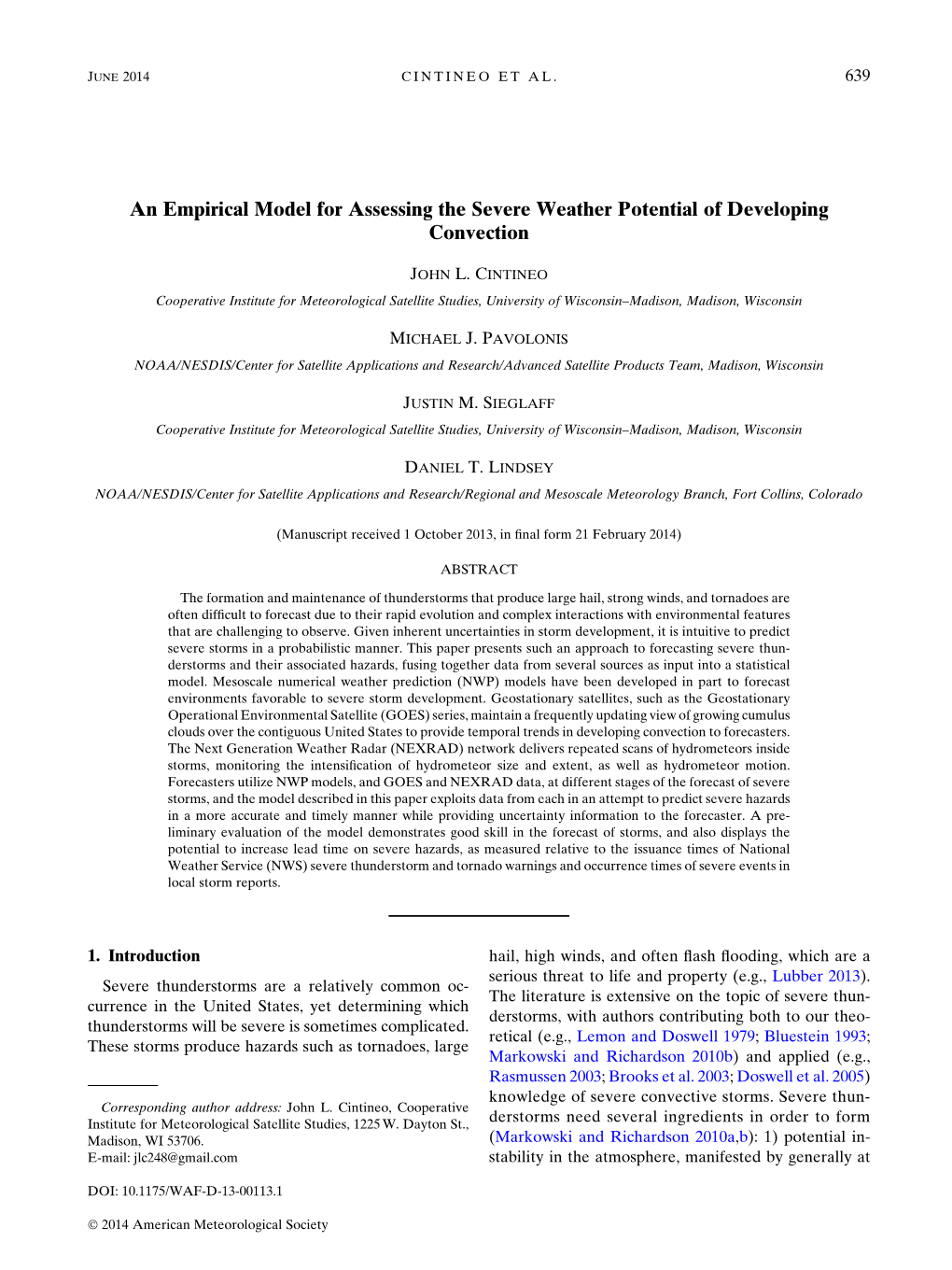 An Empirical Model for Assessing the Severe Weather Potential of Developing Convection