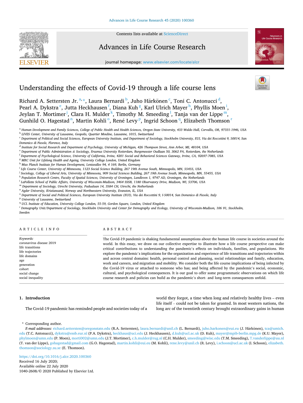 Understanding the Effects of Covid-19 Through a Life Course Lens