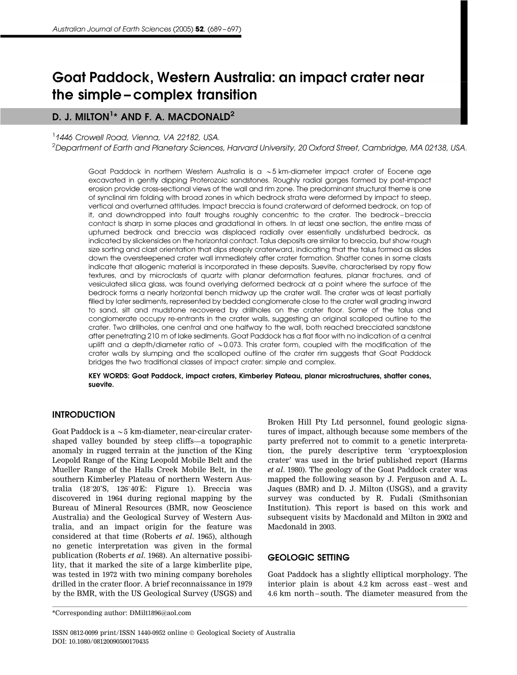 Goat Paddock, Western Australia: an Impact Crater Near the Simple – Complex Transition