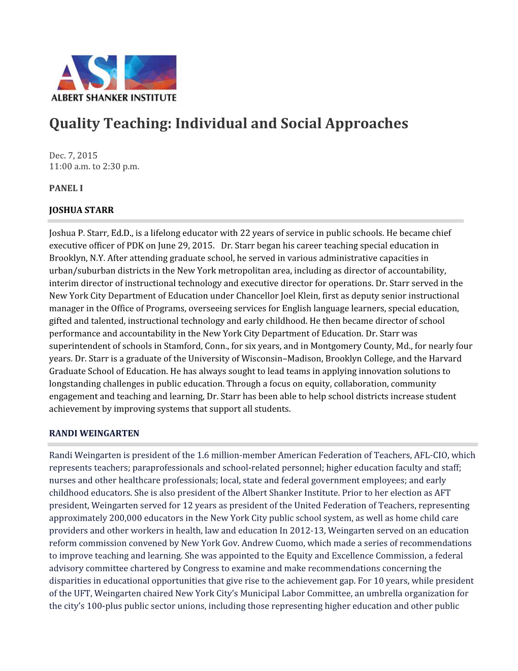 Quality Teaching: Individual and Social Approaches