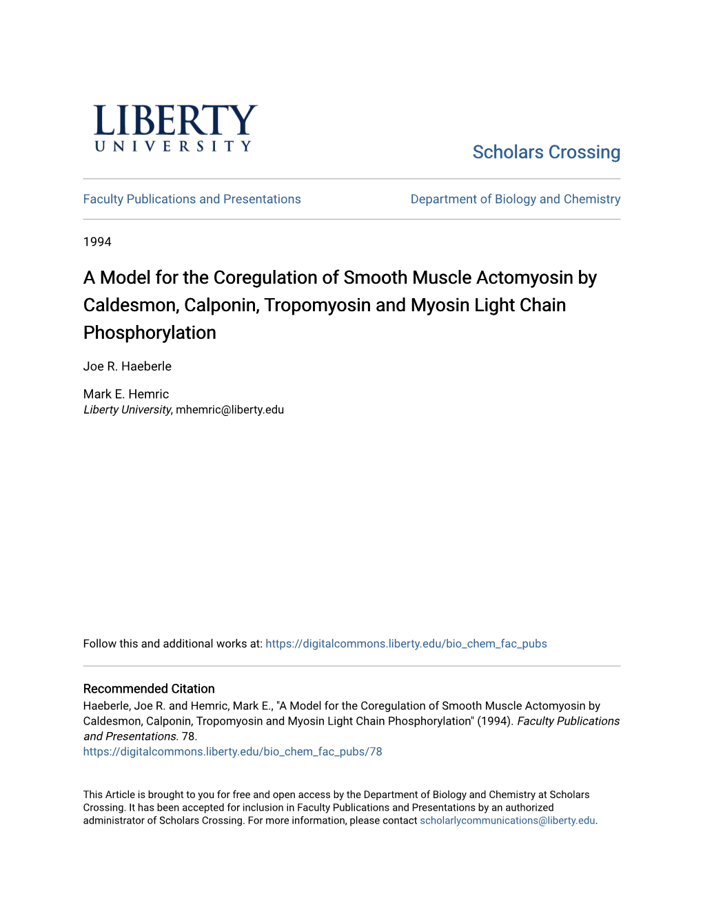 A Model for the Coregulation of Smooth Muscle Actomyosin by Caldesmon, Calponin, Tropomyosin and Myosin Light Chain Phosphorylation