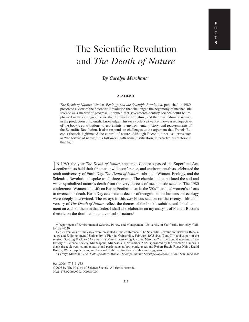 The Scientific Revolution and the Death of Nature