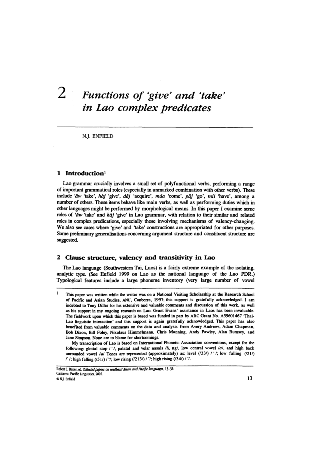 2 Functions of Give' and Ctake' in Lao Complex Predicates