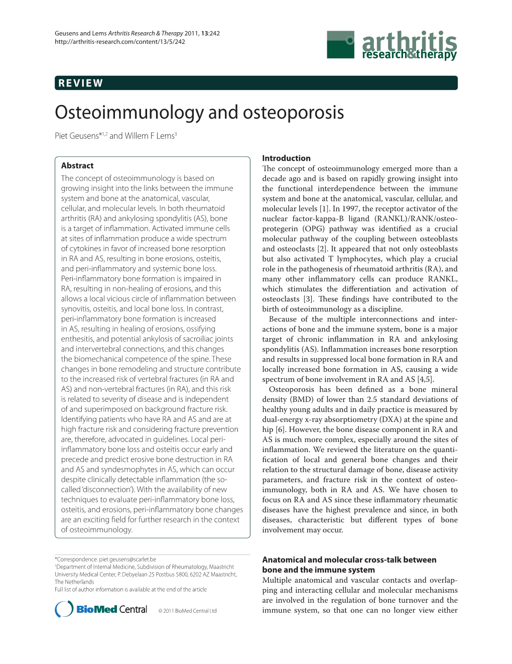 Osteoimmunology and Osteoporosis