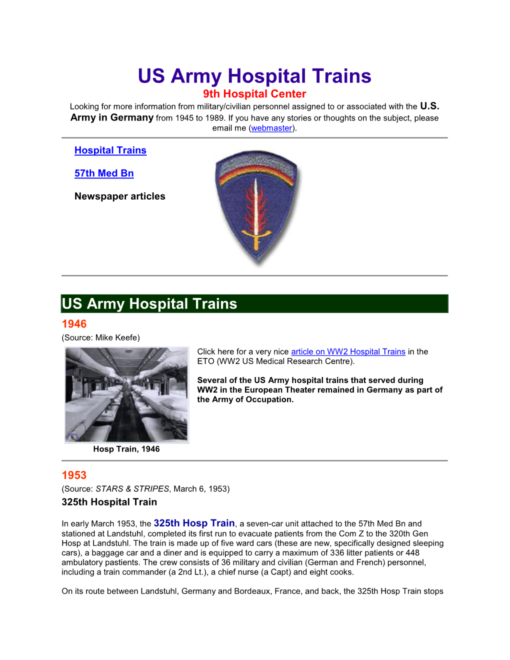 US Army Hospital Trains 9Th Hospital Center Looking for More Information from Military/Civilian Personnel Assigned to Or Associated with the U.S