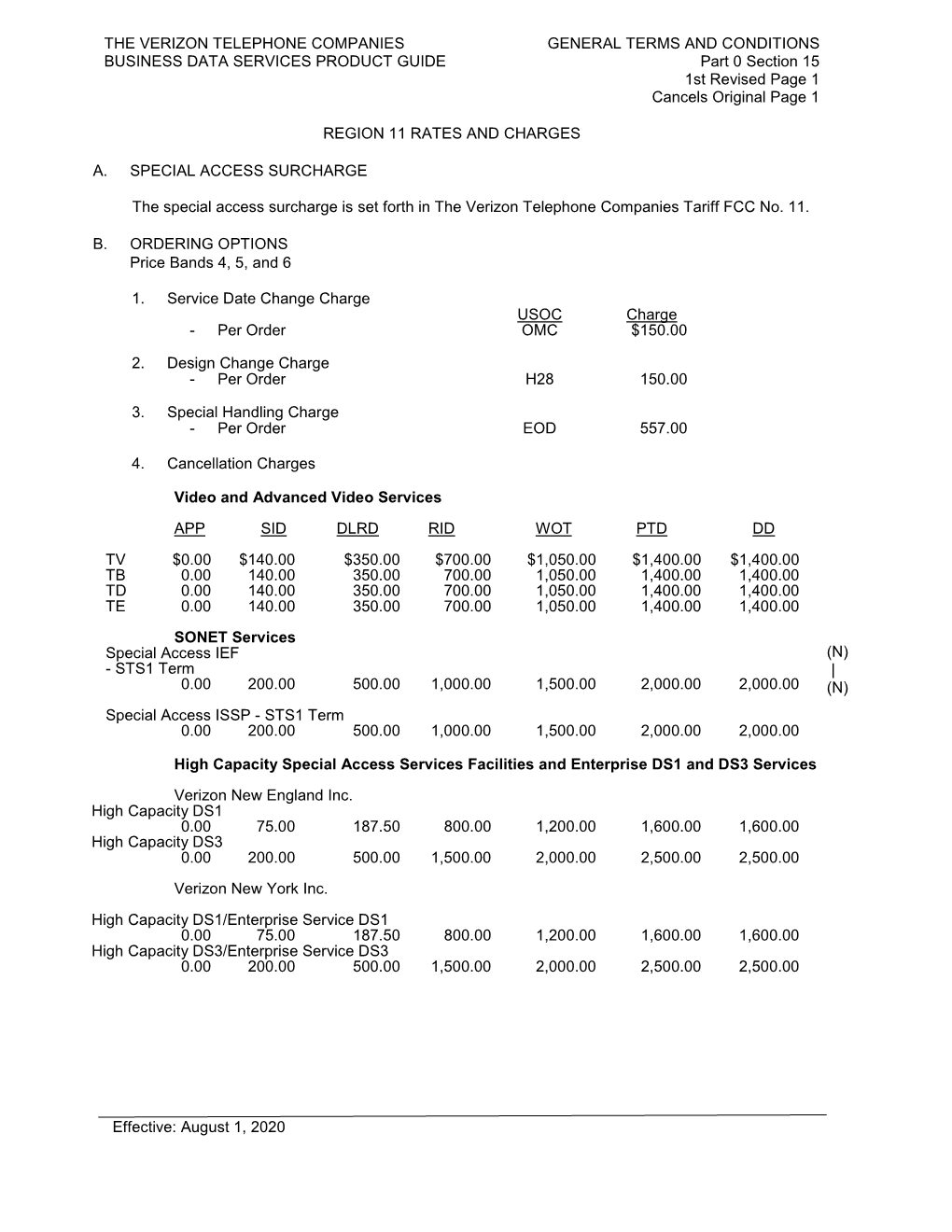 Section 15- REGION 11 RATES and CHARGES