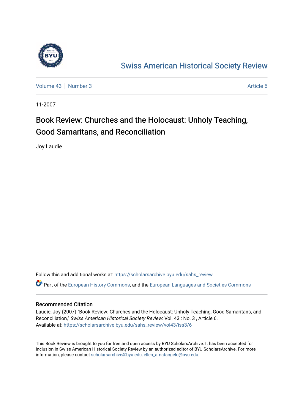 Book Review: Churches and the Holocaust: Unholy Teaching, Good Samaritans, and Reconciliation