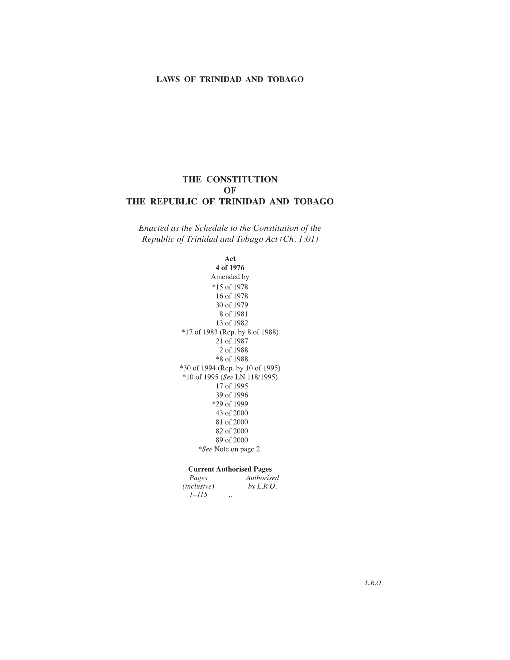 The Constitution of the Republic of Trinidad and Tobago