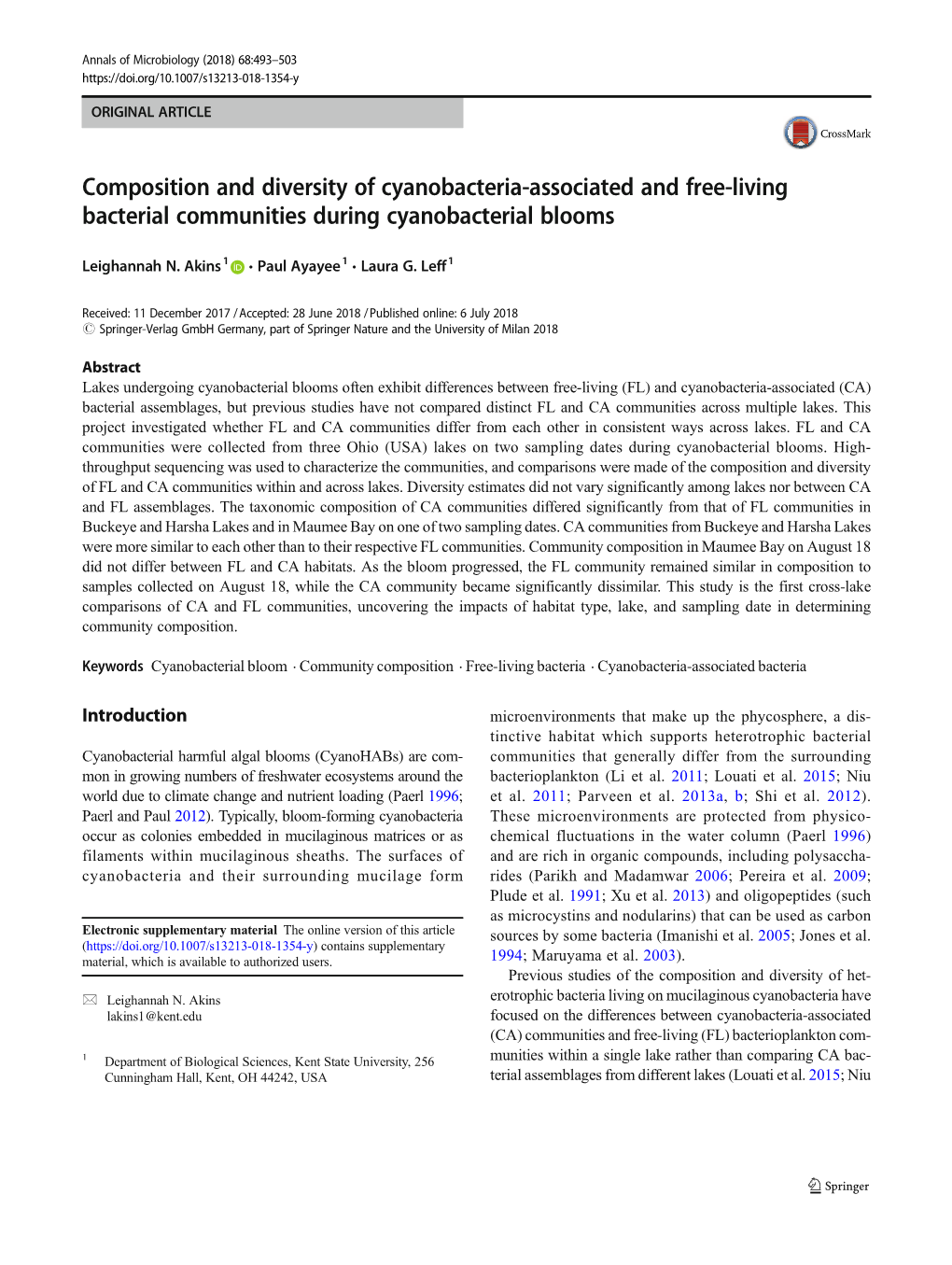 Composition and Diversity of Cyanobacteria-Associated and Free-Living Bacterial Communities During Cyanobacterial Blooms