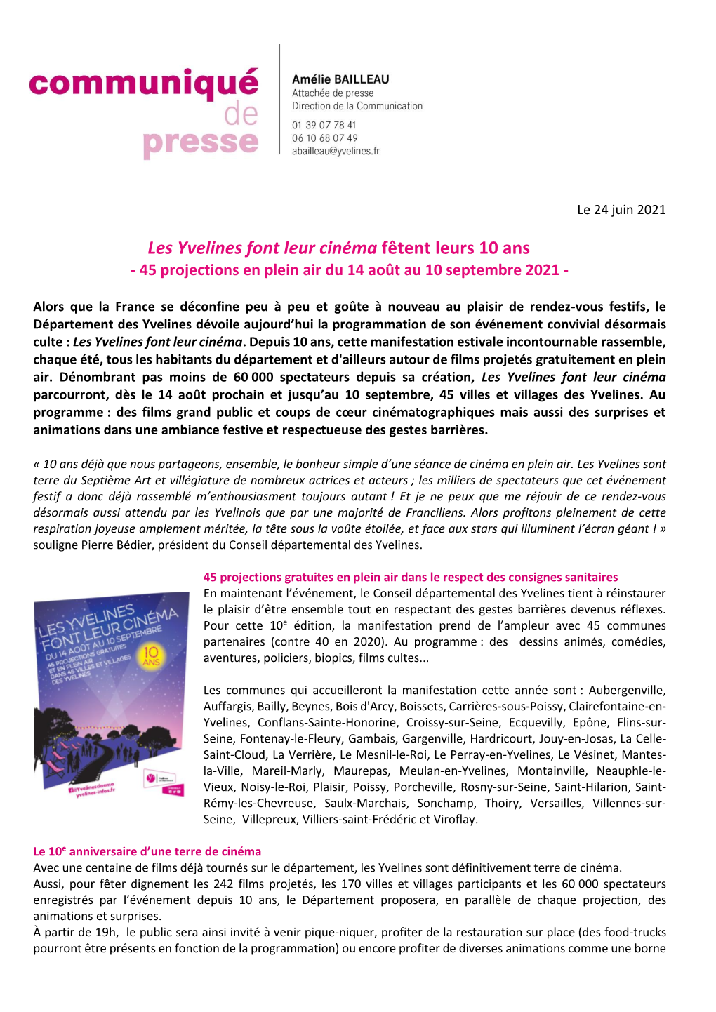 Les Yvelines Font Leur Cinéma Fêtent Leurs 10 Ans - 45 Projections En Plein Air Du 14 Août Au 10 Septembre 2021