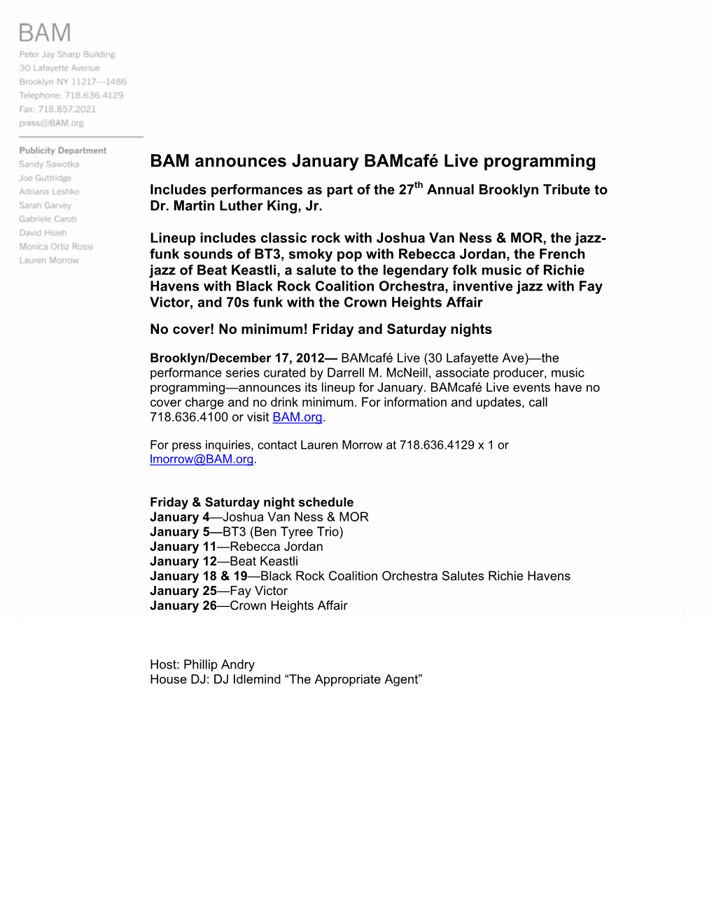 BAM Announces January Bamcafé Live Programming