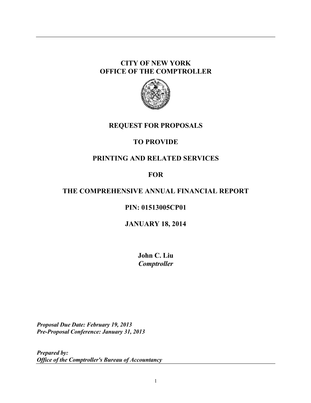 City of New York Office of the Comptroller Request