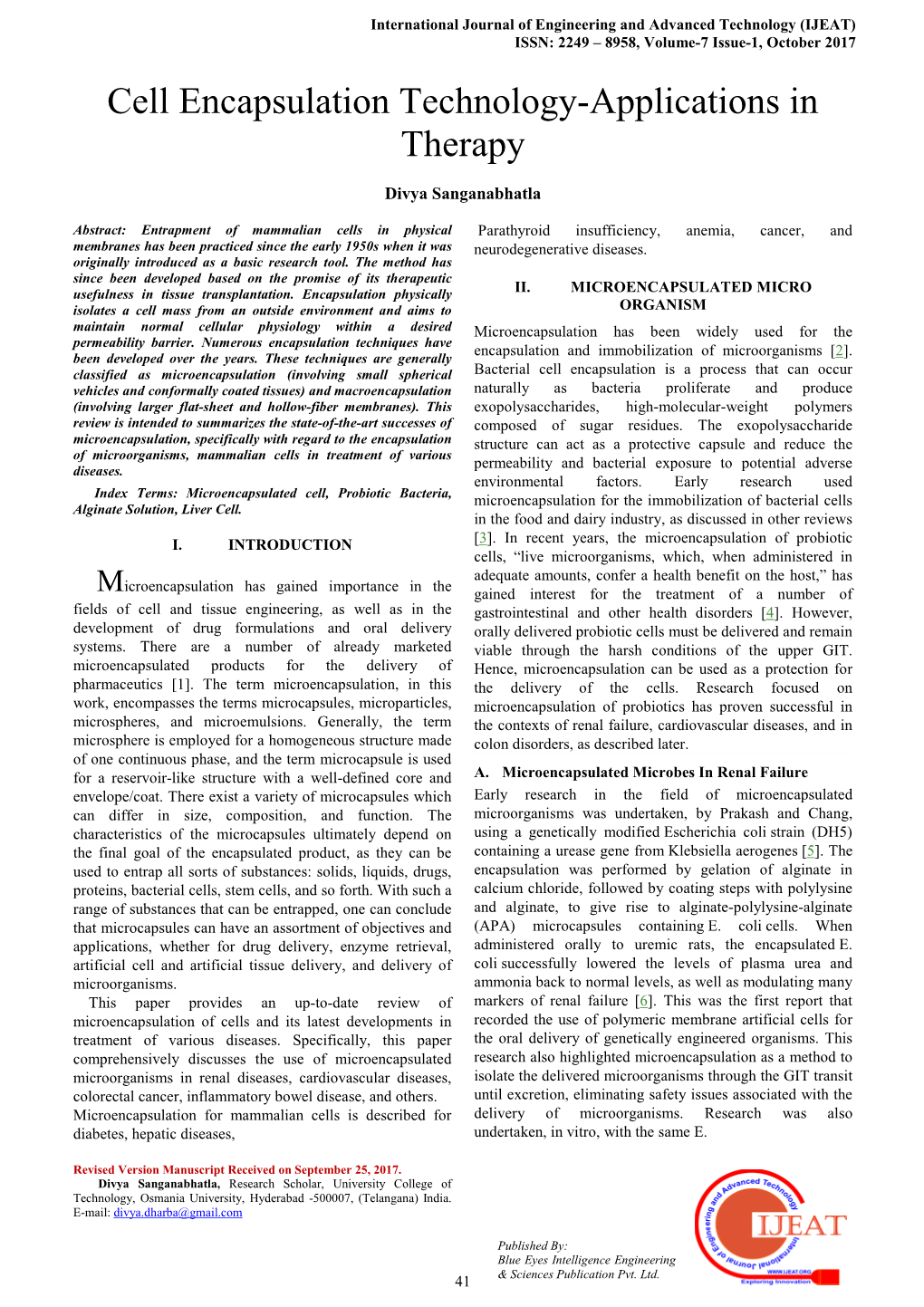 Cell Encapsulation Technology-Applications in Therapy