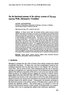 On the Functional Anatomy of the Salivary Systems of Purana Tigrina Walk