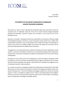 Statement on the Recent Agression of Azerbaijan Agaisnt Nagorno-Karabakh