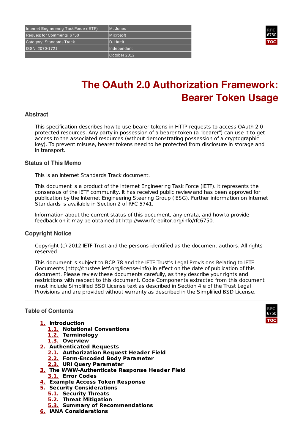 The Oauth 2.0 Authorization Framework: Bearer Token Usage