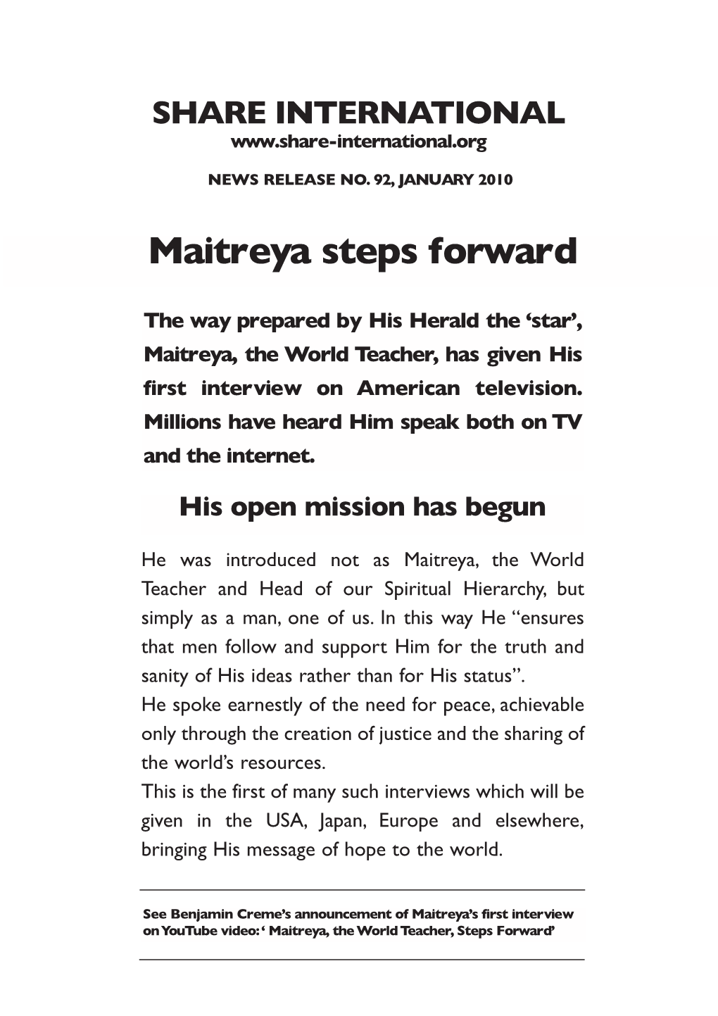 Maitreya Steps Forward (PDF)