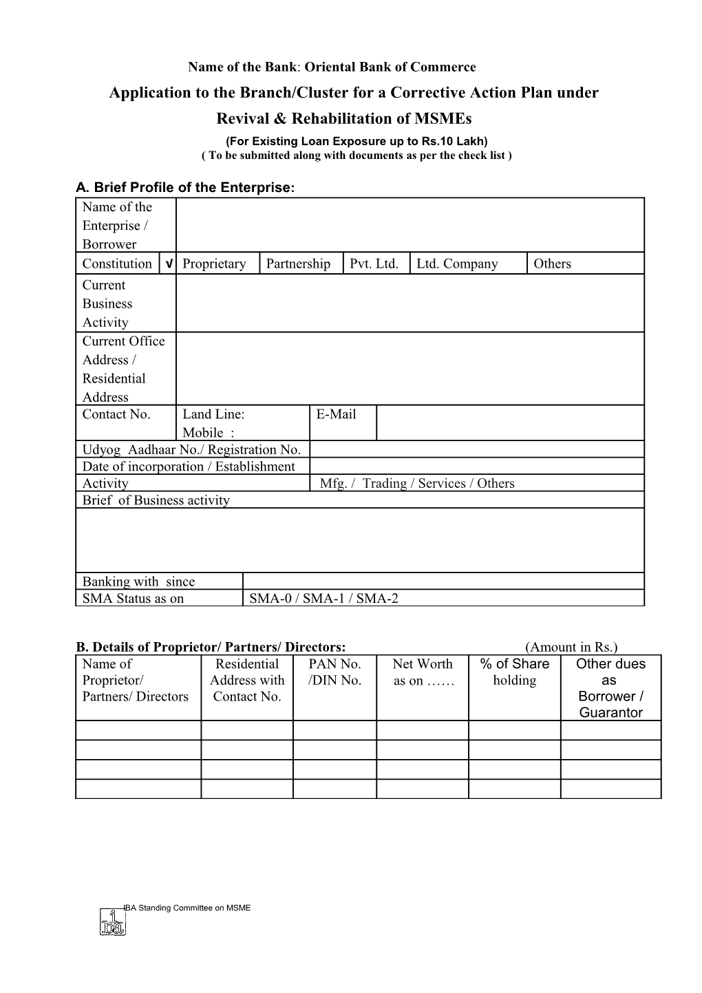 Application to the Branch/Cluster for a Corrective Action Plan Under