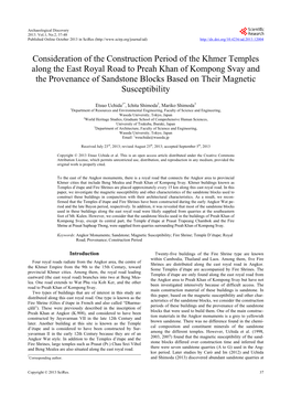Consideration of the Construction Period of the Khmer Temples Along the East Royal Road to Preah Khan of Kompong Svay and the Pr